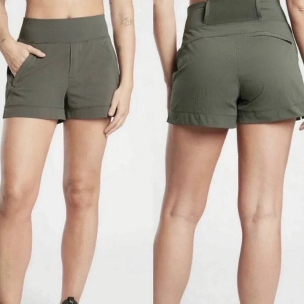 Athleta Trekkie North Shorts Olive Green 4 Athleisure Gorpcore Activewear 530626 - Picture 1 of 10
